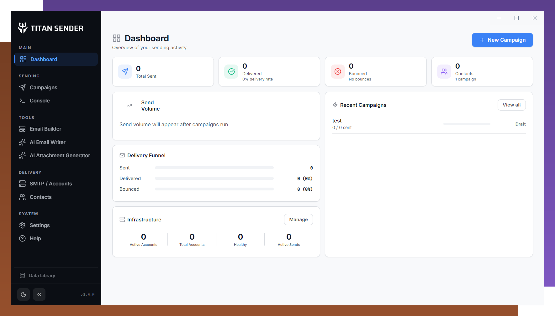TITAN SENDER Dashboard