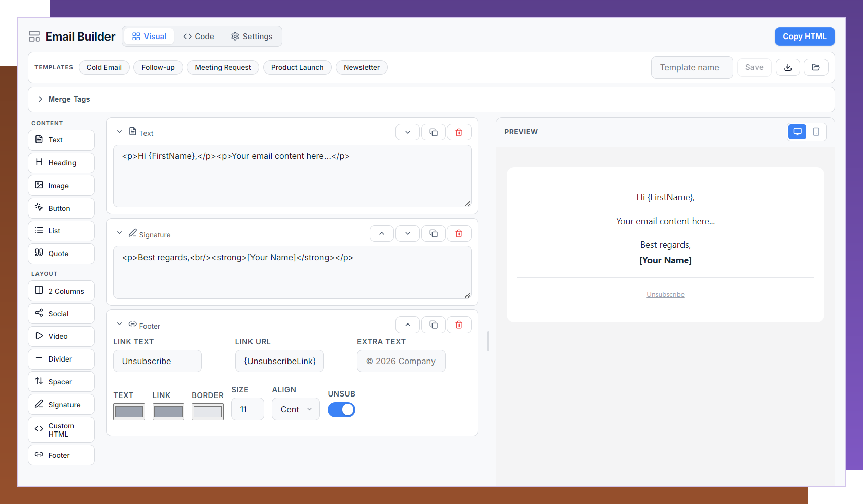 Visual Email Builder